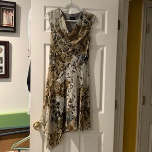 Dress. Handkerchief/ high low on side. Drape neck. Pullover. Light weight